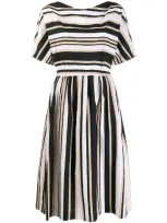 Woolrich Striped Dress In Black White And Beige