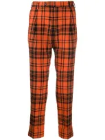 Pt01 Tartan Print Trousers In Orange