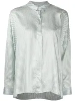 Peserico Concealed Placket Striped Shirt In Green