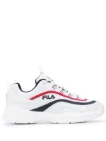 Fila Ray Disruptor Leather Platform Sneakers In White/navy/red