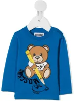 Moschino Babies' Teddybear Logo Print Sweatshirt In Blue