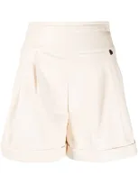 Twinset Stitched High-waist Shorts In Neutrals