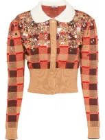 Miu Miu Embellished Wool Cardigan In Neutrals