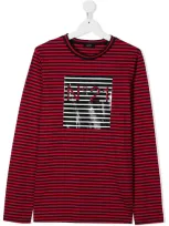 N°21 Kids' Logo Patch Striped Top In Red