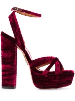 Aquazzura Sundance 140mm Velvet Platform Sandals In Red