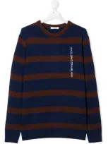 Paolo Pecora Teen Embroidered-logo Striped Jumper In Blue