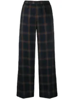 Aspesi Plaid Wide-leg Trousers In Blue