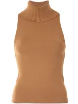 Alice And Olivia Roll-neck Knitted Top In Brown