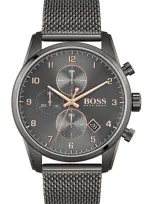 Hugo Boss Men's Skymaster Chronograph Gray Stainless Steel Mesh Bracelet Watch 44mm In Grey