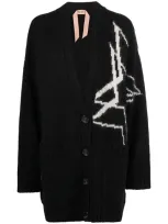 N°21 N° 21 Cardigan Star Jacquard Oversized Cardigan In Black