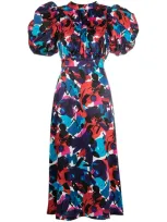 Rotate Birger Christensen Abstract-print Balloon Sleeve Dress In Blue