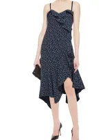 Jonathan Simkhai Strapless Ruffled Printed Stretch-crepe Midi Dress In Navy