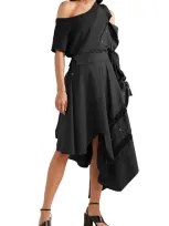 Monse Asymmetric Lace-trimmed Cotton-blend Poplin Skirt In Black