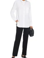 Vince Shirred Band Collar Silk Blouse In White