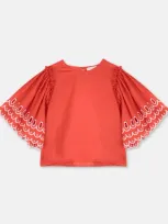 Stella Mccartney Kids' Scalloped Bell Sleeves Blouse In Red