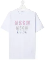 Msgm Kids' Embellished Logo T-shirt In White