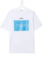 Msgm Kids' Slogan-print Cotton T-shirt In Bianco+celeste