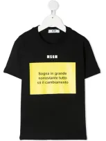 Msgm Teen Slogan Print Cotton T-shirt In Black