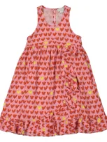 Stella Mccartney Heart-print Ruffle-trim Dress In Pink