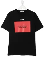 Msgm Teen Slogan-print Cotton T-shirt In Black