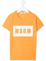 Msgm Kids' Logo-print Cotton T-shirt In Orange