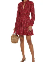 Ulla Johnson Liv Gathered Printed Cotton-blend Mini Dress In Crimson