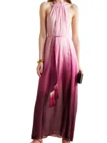 Jonathan Simkhai Fringed Ombré Crinkled Chiffon Halterneck Maxi Dress In Pink