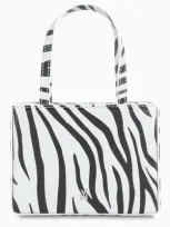 Amina Muaddi Amini Georgia Zebra Print Leather Top Handle Bag In Multicolor