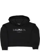 Balmain Kids' Long Sleeve Mirrored Logo Hoodie In Black