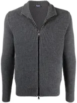 Drumohr Ribbed Zip-up Merino Jacket In Grigio