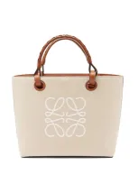 Loewe Anagram Medium Leather-trimmed Embroidered Canvas Tote In Ecru Tan