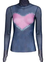 Afrm Zadie Semi Sheer Turtleneck In Pink Heart Tie Dye