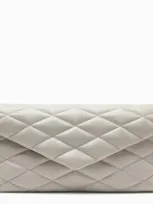 Saint Laurent Womens Cream Sade Puffer Quilted Leather Clutch Bag In White