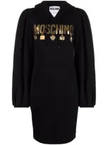 Moschino Charms Motif Logo-print Hoodie Dress In Black