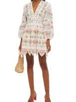 Zimmermann Brighton Scalloped Embroidered Cotton Mini Dress In Multi-colour