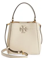 Tory Burch Mcgraw Small Leather Bucket Bag In Beige