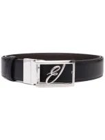 Brioni Logo Plaque Leather Belt In Black