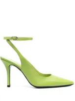 By Far Alena Grained Leather Pumps In Green