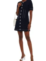 Veronica Beard Mikel Button-embellished Crepe Mini Dress In Blue