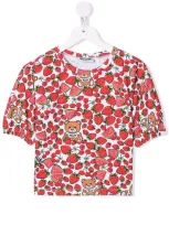 Moschino Kids' Strawberry-print Round Neck T-shirt In White