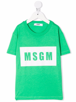 Msgm Kids' Logo Crew-neck T-shirt In Green