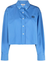 Miu Miu Logo-embroidered Cropped Shirt In Blue