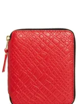 Comme Des Garçons Roots Embossed Leather Zip Wallet In Red