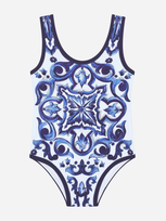 Dolce & Gabbana Kids' One Piece Swimsuit With Majolica Print In Blue