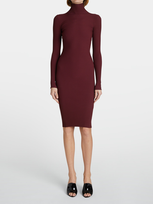 Alaïa Ribbed Knee-length Turtleneck Bodycon Dress In Bordeaux