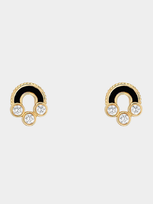 Viltier Magnetic Stud Earrings In Onyx, 18k Yellow Gold And Diamonds In Yg