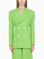 Anouki Fluo Green Double-breasted Blazer In Linen In Yellow