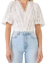 Endless Rose Lace Puff Sleeve Crop Top In White