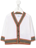 Burberry Babies' Icon Stripe Trim Cardigan In Weiss