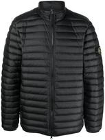 Stone Island Logo-patch Hooded Quilted Down Coat In Black